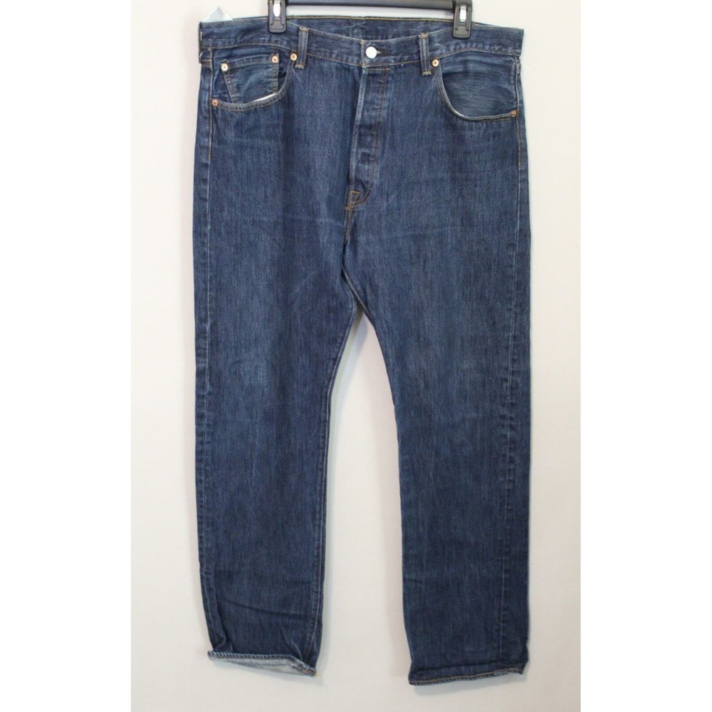 Levi's 501 Button Fly Denim Jeans Dark Wash Men's Size 38 Classic Straight Work - Picture 2 of 9